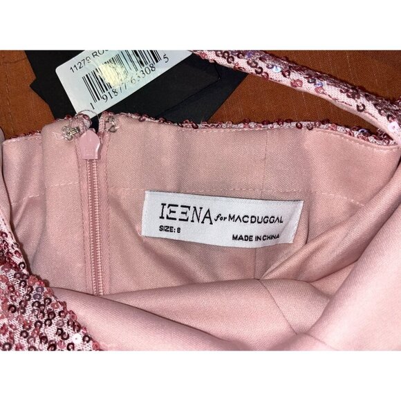 NWT Leena for Mac Duggal Pink Sequined Halter Strap Low Side Knot Gown Size 8 - Picture 14 of 16